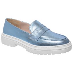 Mocassim Couro Premium Confort Metalizado Azul Laguna Metal 6002 - 56 - USE PDK SHOES