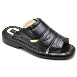 Chinelo Comfort Comfort Masculino em Couro Preto -... - PÉ LEVE