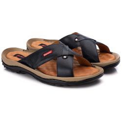 Chinelo Comfort Comfort Masculino em Couro Preto -... - PÉ LEVE