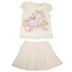 Conjunto Blusa e Saia Renda Off White Animê - Petit Papillon Bebê & Criança