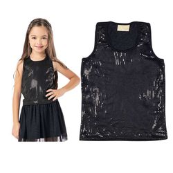 Blusa Regata Paetê Preto - Petit Papillon Bebê & Criança