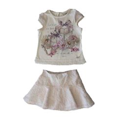 Conjunto Blusa e Saia Renda Off White Animê - Petit Papillon Bebê & Criança