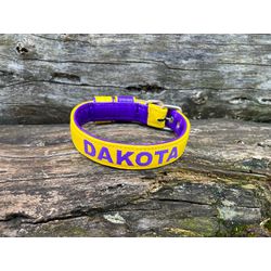 COLEIRA BABY PERSONALIZADA 3cm amarela/roxo com no... - PETSPACE