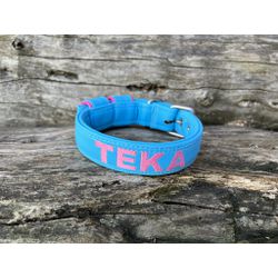 COLEIRA BABY PERSONALIZADA 3cm azul com nome em ro... - PETSPACE