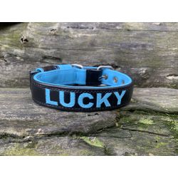 COLEIRA BABY PERSONALIZADA 3cm preta/azul bebê com... - PETSPACE