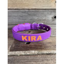 COLEIRA BABY PERSONALIZADA 3cm roxa com nome laran... - PETSPACE