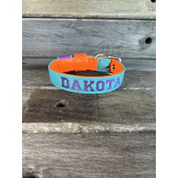 COLEIRA BABY PERSONALIZADA 3cm tiffany/laranja com... - PETSPACE