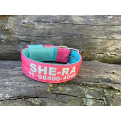 COLEIRA PERSONALIZADA 5cm rosa/tiffany com nome em... - PETSPACE