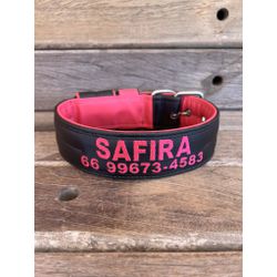 COLEIRA PERSONALIZADA 5cm preta com nome rosa pink... - PETSPACE