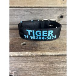 COLEIRA PERSONALIZADA 5cm preta com nome azul bebê... - PETSPACE
