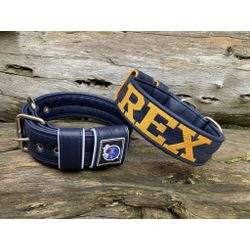 COLEIRA PERSONALIZADA 5cm azul com nome em amarelo... - PETSPACE