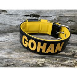 COLEIRA PERSONALIZADA 5cm preta/amarelo com nome e... - PETSPACE