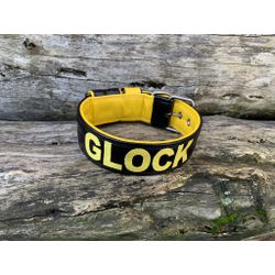 COLEIRA PERSONALIZADA 5cm preta/amarelo com nome e... - PETSPACE
