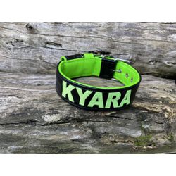 COLEIRA PERSONALIZADA 5cm preta/verde fluorescente... - PETSPACE