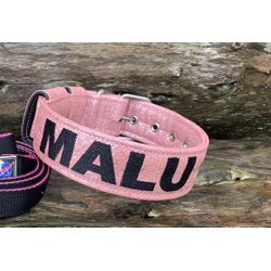 COLEIRA PERSONALIZADA 5cm glitter rosa com nome em... - PETSPACE