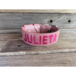 COLEIRA PERSONALIZADA 5cm glitter rosa com nome em... - PETSPACE