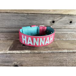 COLEIRA PERSONALIZADA 5cm rosa/azul tiffany com no... - PETSPACE