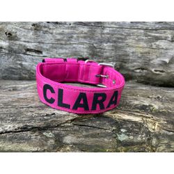 COLEIRA PERSONALIZADA 5cm rosa com nome em preto -... - PETSPACE