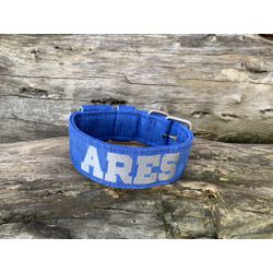 COLEIRA PERSONALIZADA 5cm azul riscado com nome em... - PETSPACE