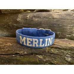 COLEIRA PERSONALIZADA 5cm azul riscado com nome em... - PETSPACE