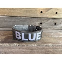 COLEIRA PERSONALIZADA 5cm cinza chumbo com nome em... - PETSPACE