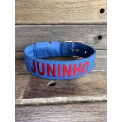 COLEIRA PERSONALIZADA 5cm azul riscado com nome em... - PETSPACE