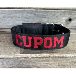 COLEIRA PERSONALIZADA 5cm preta com nome em vermel... - PETSPACE