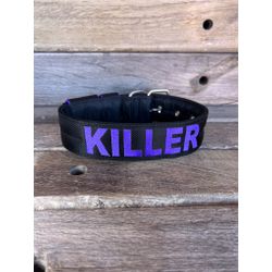 COLEIRA PERSONALIZADA 5cm preta com nome em roxo -... - PETSPACE