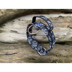 COLEIRA TÁTICA 5cm COM ALÇA caveira mexicana preta... - PETSPACE