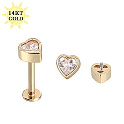 Coração Cravado em Ouro 14K Com zircônia cúbica ... - Pierce Boutique
