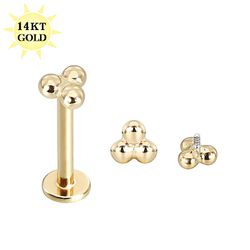  Ouro Solido 14k Trinity Triangular 3 Bolinhas - ... - Pierce Boutique