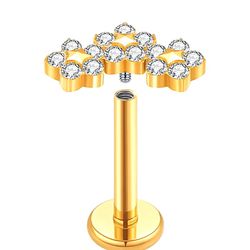  Labret Com 03 Florzinhas Cravejadas Em Pedras Zir... - Pierce Boutique