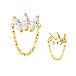 Labret Correntinha 03 Marquise Cz Em Trapezio - PB... - Pierce Boutique