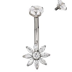 Piercing Umbigo Flor de Zircônia 8 Pétalas, com Ce... - Pierce Boutique