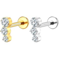  Labret Piercing 3 Zircônias Decrescentes Craveja... - Pierce Boutique