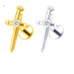 Piercing labret Adaga Adornada em zircônia - PB-... - Pierce Boutique