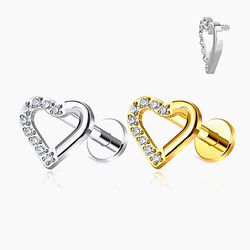  Labret Titânio, Coração Cravejado Com Pedraria Zi... - Pierce Boutique