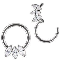 03 Navete Cz Cristal Clear Argola Segmentada - PB-... - Pierce Boutique