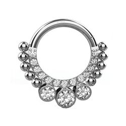 Argola Click Titânio 3 Pedras Zircônias c /bolinha... - Pierce Boutique