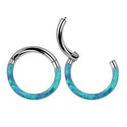 Argola Clicker C/ Opala Azul Frontal - PB-0361 - Pierce Boutique