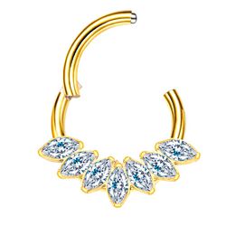 Argola Clicker Segmentada Com 07 Pedras Cz Navetes... - Pierce Boutique