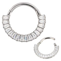 Argola Cravejada Em Pedras Cz Formato Baguete - PB... - Pierce Boutique