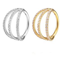 Argola Tripla De Click Cravejada Pedra Cz - PB-047 - Pierce Boutique