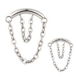 Labret Barra Titanio Polido Com 02 Correntinhas Ro... - Pierce Boutique