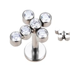 Labret Fornato Cruz Boleado Com 06 Pedras Cz - PB-... - Pierce Boutique