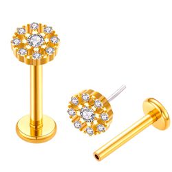 Labret Titanio Redondo Detalhado Com 9 Pedras Cz -... - Pierce Boutique