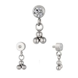 Labret Trinite Set Com 01 Pedra Cz Com 03 Bolinhas... - Pierce Boutique