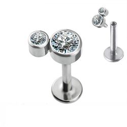 Labret Com Duas Pedras Zircônia Naturais Cravadas ... - Pierce Boutique