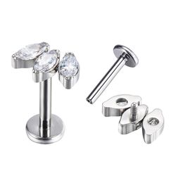 Labret Com 03 Pedras Cz Navete Em Linha - PB-0615 - Pierce Boutique