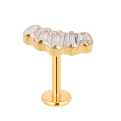  Labret Curvada Com 05 Pedras Cz Retangulares - P... - Pierce Boutique